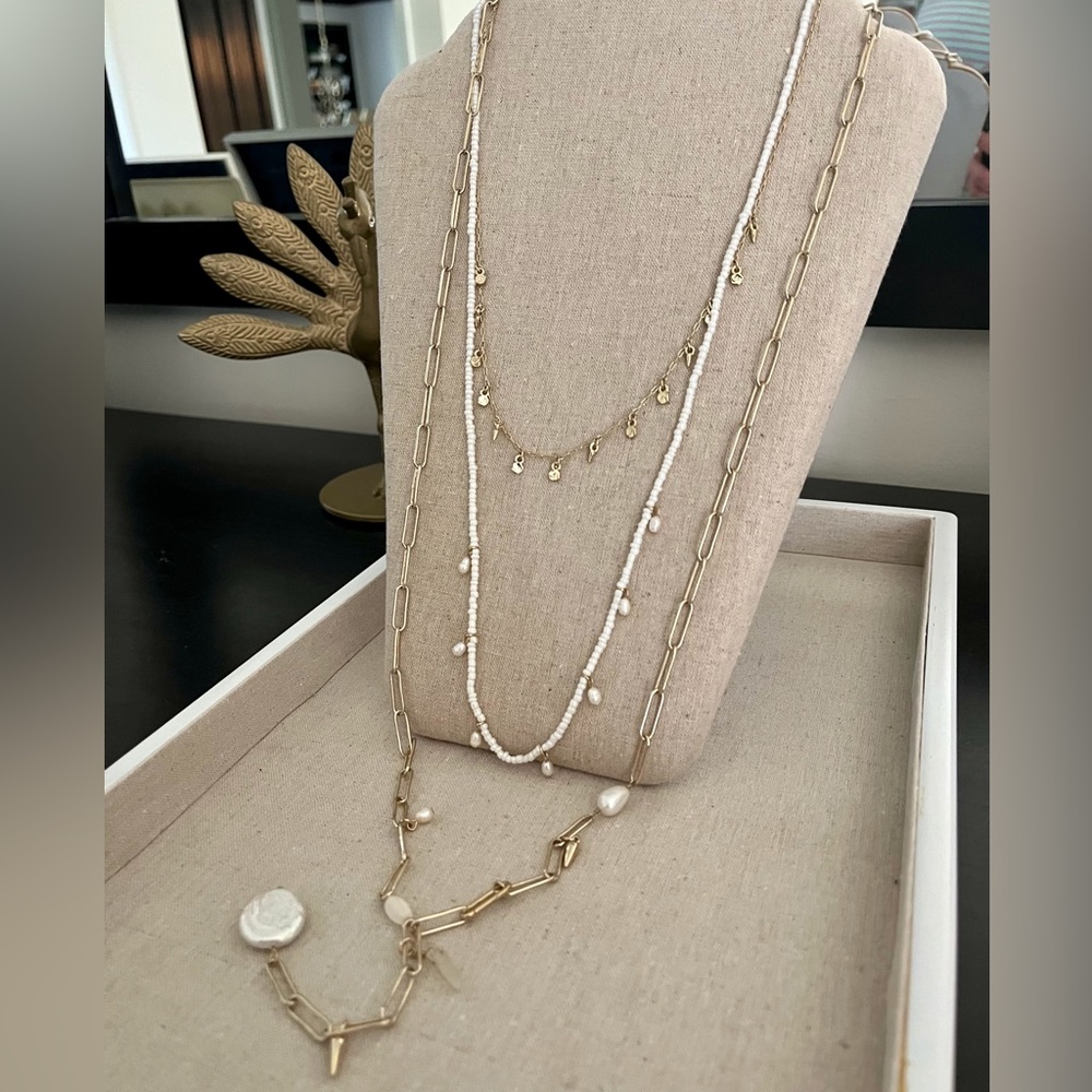 Stella & Dot Modern Bohemian Pearl and Bead Triple Layered Necklace